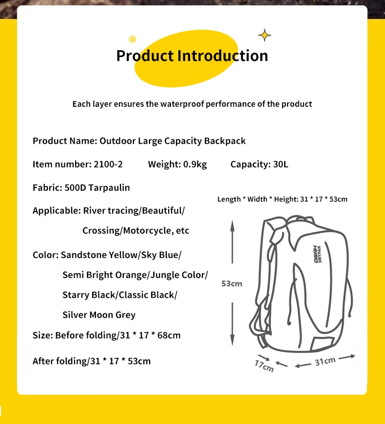 OSAH 30L Waterproof Pack Large Capacity Outdoor Travel Backpack Sports For Hiking Camping Cycling Motorcycle Riding Gears Bag