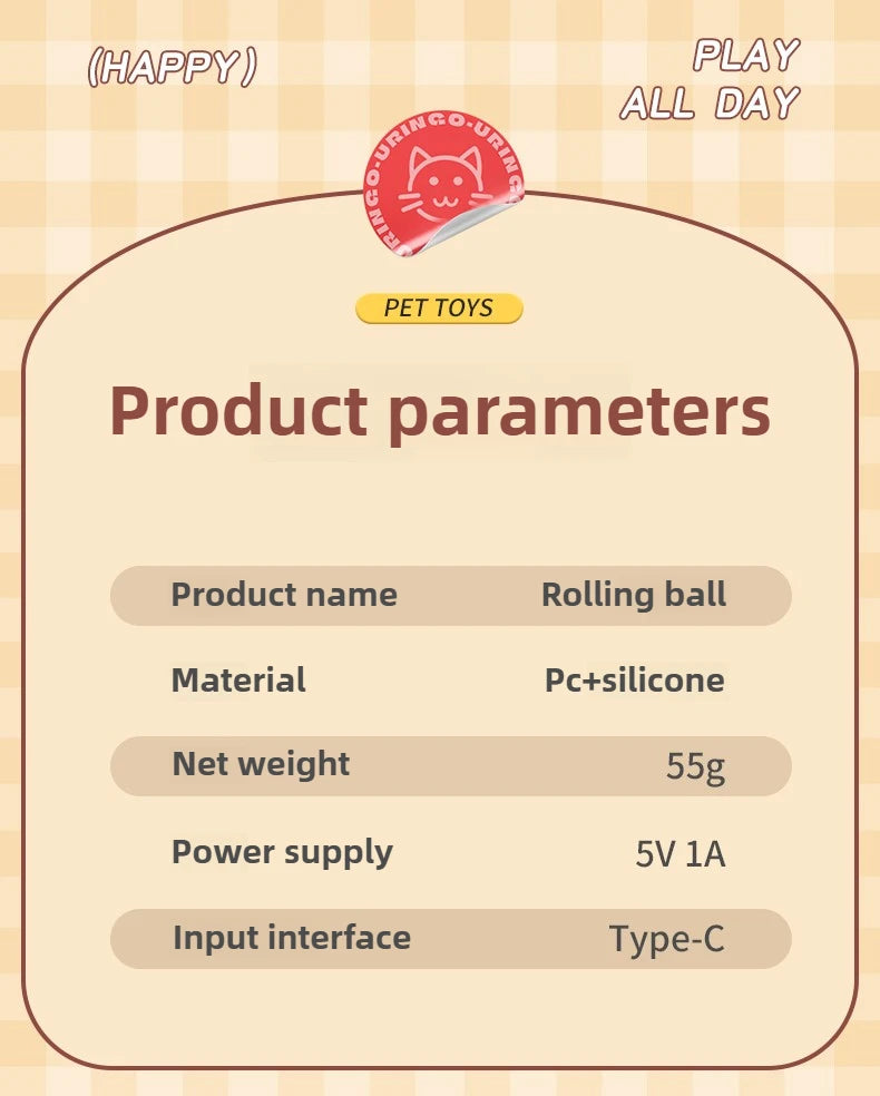 Rechargeable Interactive Pet Toy: Electric Automatic Rolling CatBall with Simulated Tail for Feline Entertainment and Engagement