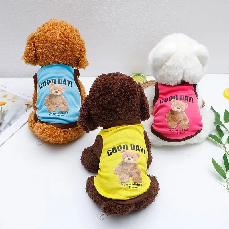 Pets Summer Prints Vests Dog Clothes Little Bear Dog Pattern Pet T-shirts Breathable Sleeveless Puppy Costume Dog Pet Shirts