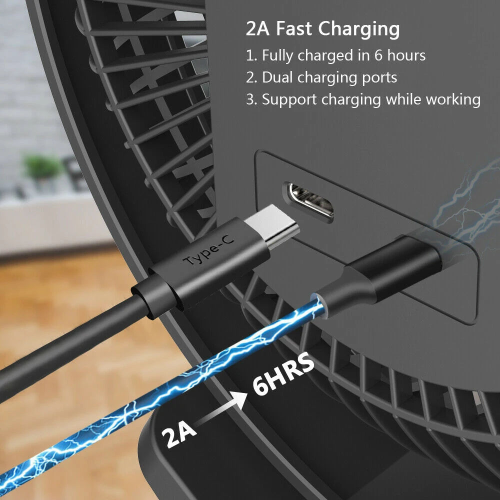 5inch/8inch Rechargeable Battery Operated Clip on Fan, USB & Type-C Charging, 4 Speeds Adjustable Portable Desktop Fan