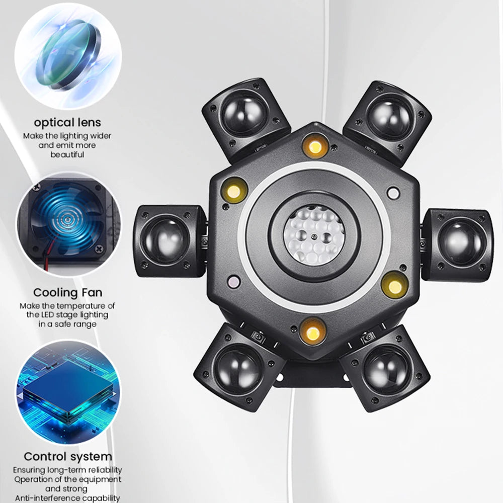 KEMAX Mini Beam 100W LED Mobile Head RGBW 6Arm Strobe Disco Party Light DMX DJ Accessories Nightclub Robot Stage Effect Light