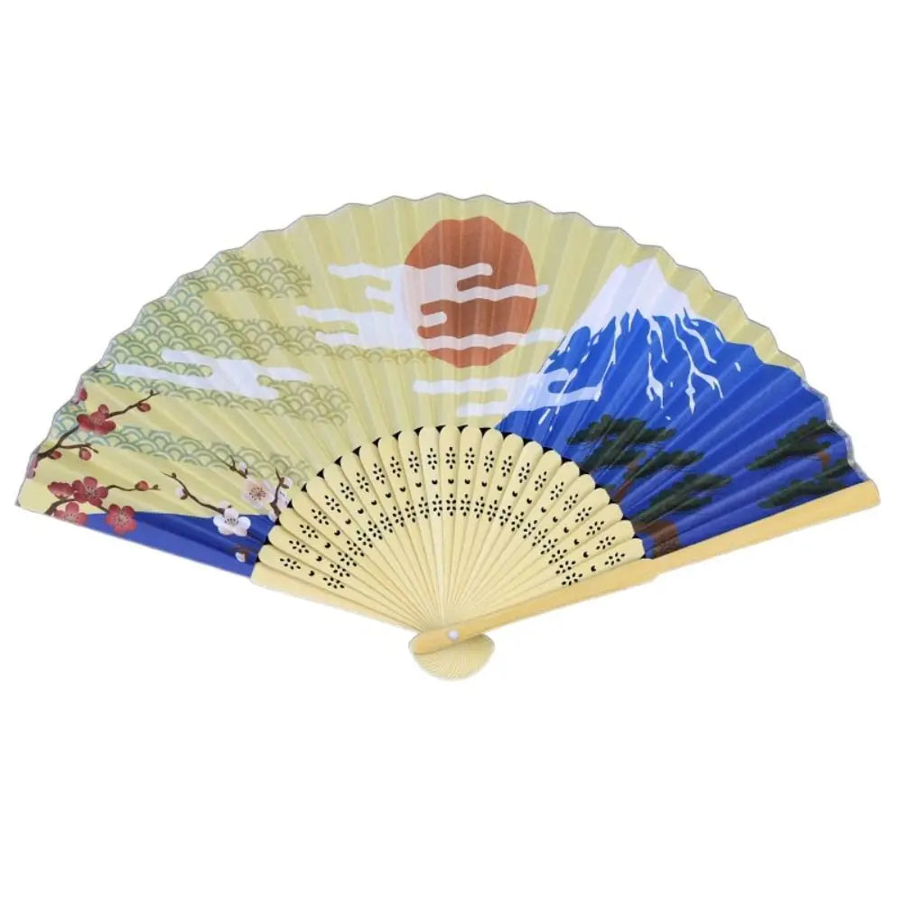 Portable Bamboo Folding Fan Bamboo Handle Japanese Style Props Fan Paper Home Decoration Fan