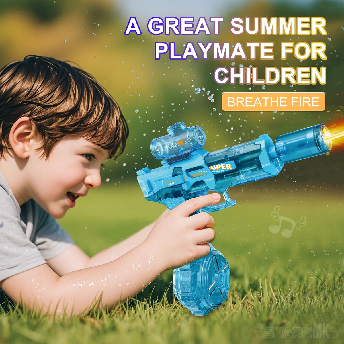 Electric Water Gun Outdoor Toys LED Light Sound Effects Flame Spray High Pressure High Speed Squirt Gun for Kids Adults Summer