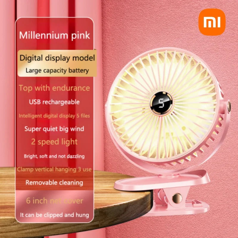 Xiaomi Clip-on Fan 5 Speed Quiet Rechargeable Home Desktop Portable Air Circulator Wireless Fan Light With LED Display For Camp