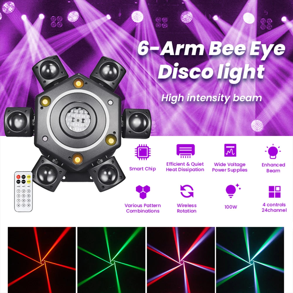 KEMAX Mini Beam 100W LED Mobile Head RGBW 6Arm Strobe Disco Party Light DMX DJ Accessories Nightclub Robot Stage Effect Light