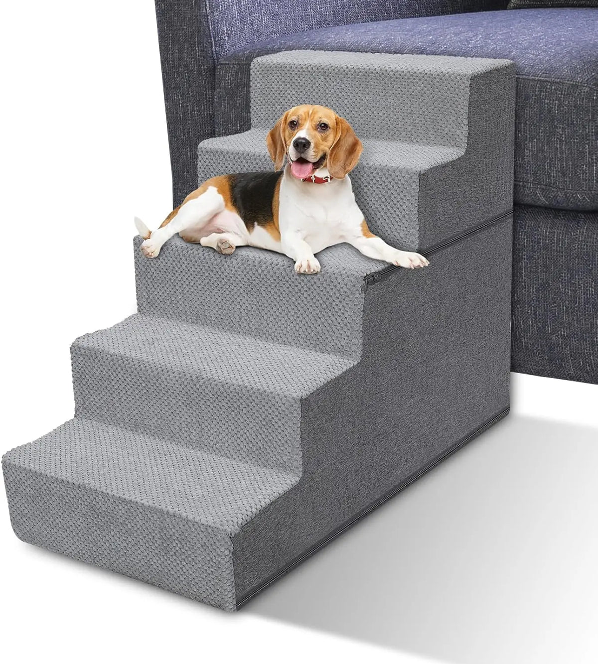 Nonslip High Density Foam Dog Ladders Indoor Home Couch Sofa High Bed Pet Stairs Folding 5-Grades Dog Steps with Removable Cover