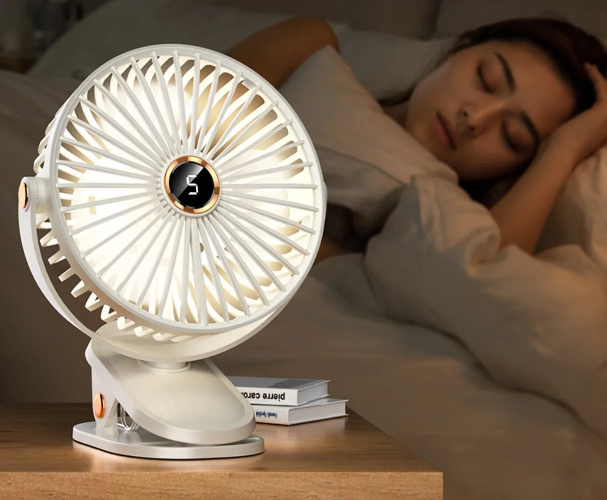 1800mAh Clip Electric Fan 5 Speed Quiet Rechargeable Desktop Portable Air Circulator Wireless Fan with LED Light Camping Fans