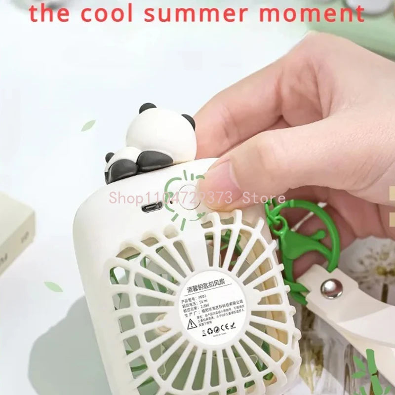 Portable Keychain Fan for Travel Small Cooling Mini Fans Rechargeable Cute Panda Travel Fan Handheld Fan Gift