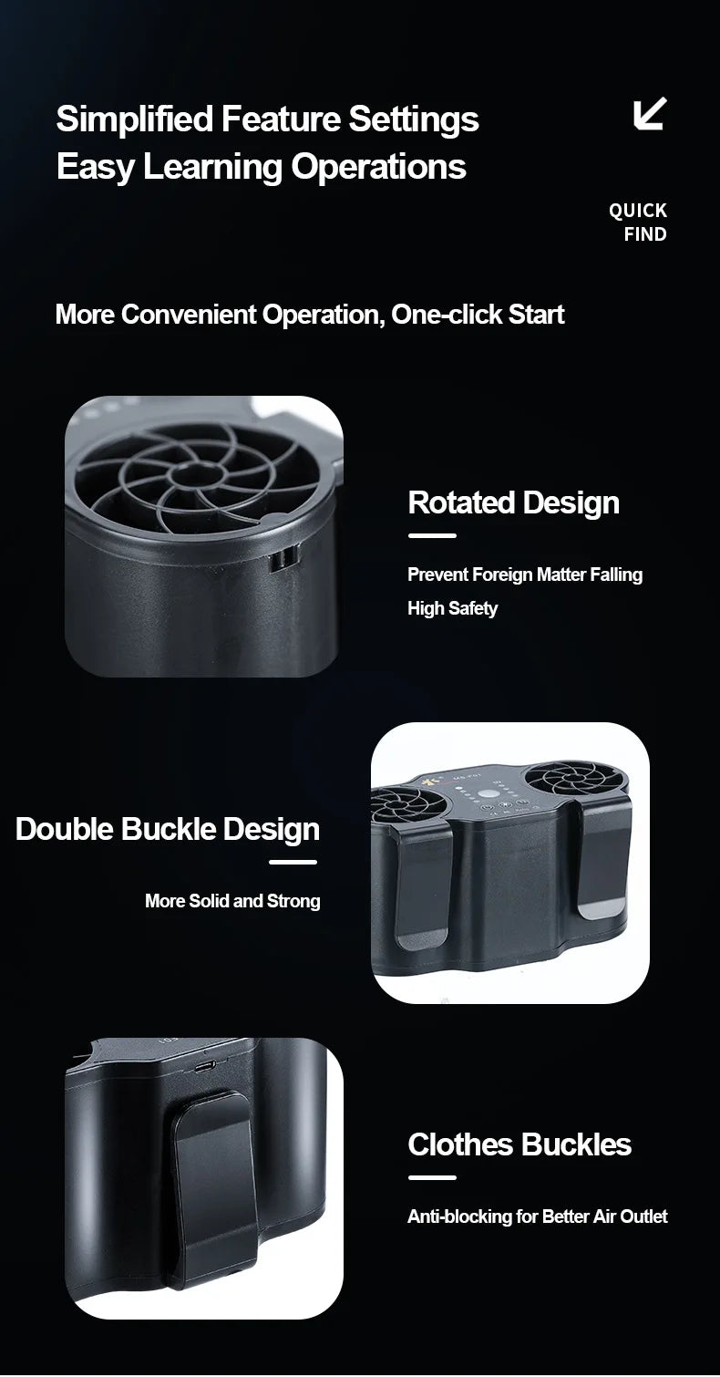 Portable Mini Waist Clip Fan with 20000mAh USB Rechargeable Battery Wireless Neck Fan for Sports Outdoor Working