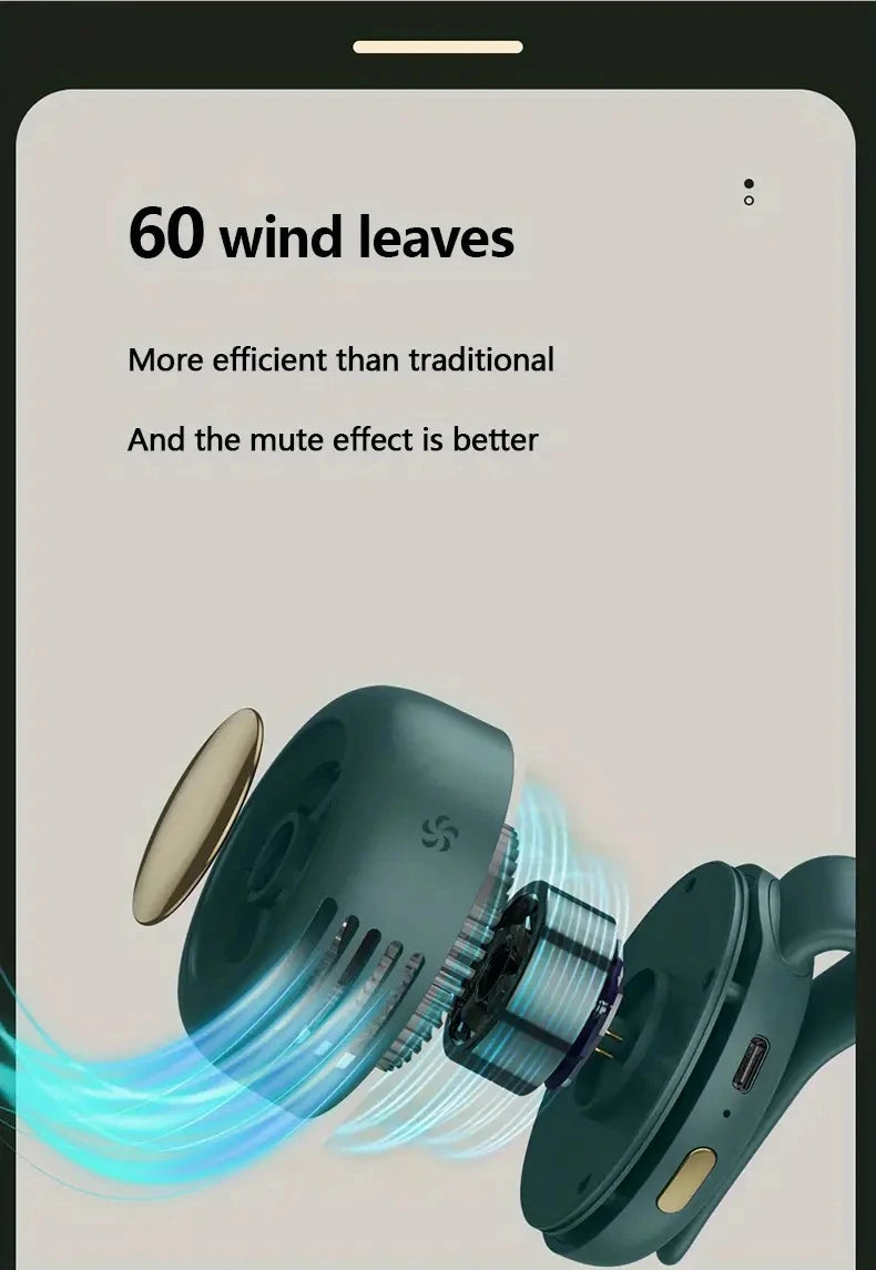 Portable silent mini bladeless electric fan, adjustable 3-speed suspended waist fan, rotating body fan, suitable for outdoor