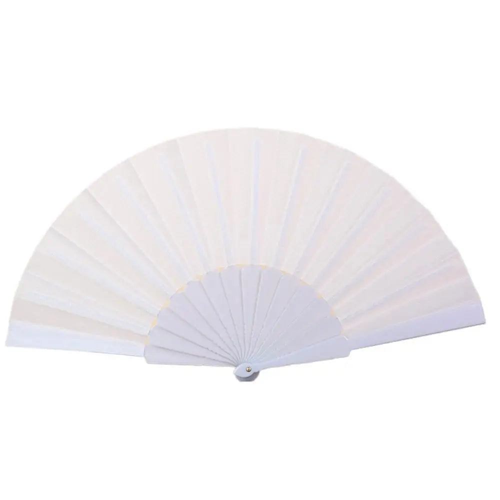 Portable Folding Fan Plain Plastic Cloth Hand Fan Chinese Elegant Fabric Hand Fan for Weddings Travel Party Dancing Cosplay