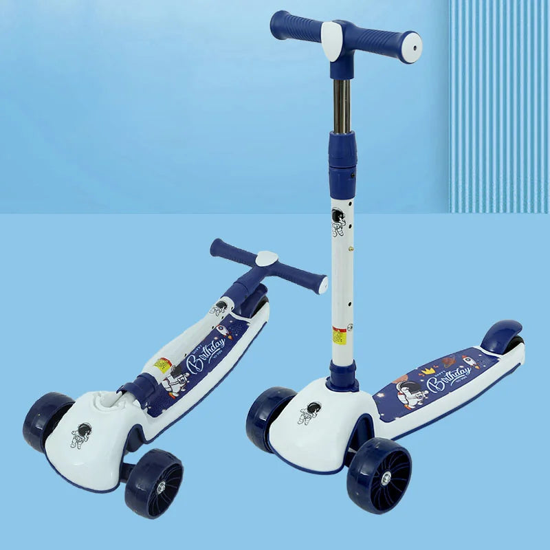 Kid Foot Scooter With Music And Folding Seat Flash Wheels Board Adjustable Height For 2-12 Years Children Cycling Kick Scooter