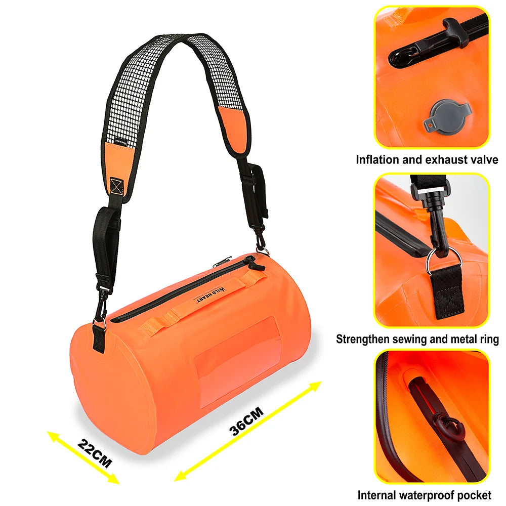 WILD HEART 15L Swimming Waterproof Bag Surf Bag Floating Bag Breathable Shoulder Strap Airtight Zipper Dry Bag