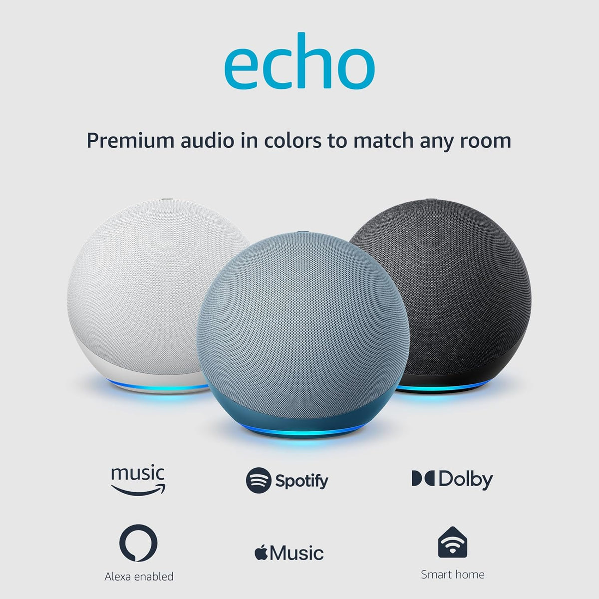 Echo (Newest Model), Alexa Speaker with Premium Sound, Ideal for Large Bedrooms, Living Rooms and Kitchens, Twilight Blue-AM1502