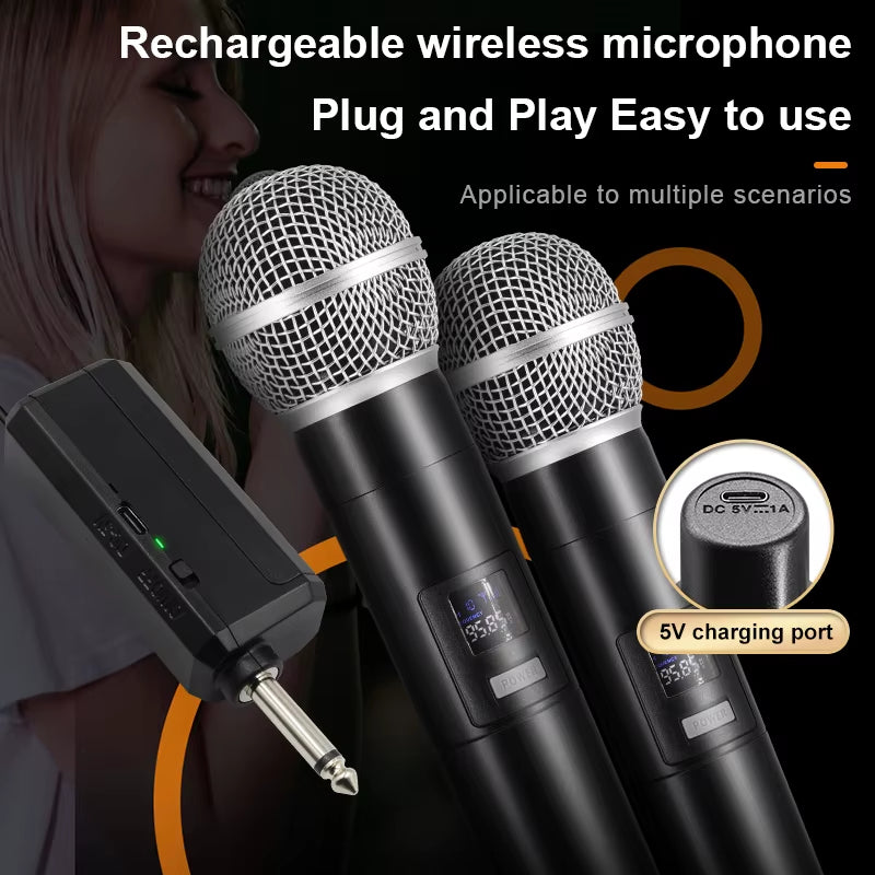 Wireless Microphone 2 Channel UHF Fixed Frequency Handheld Mic Microphone for Party Karaoke Professional Church Show Meeting-ADS1505