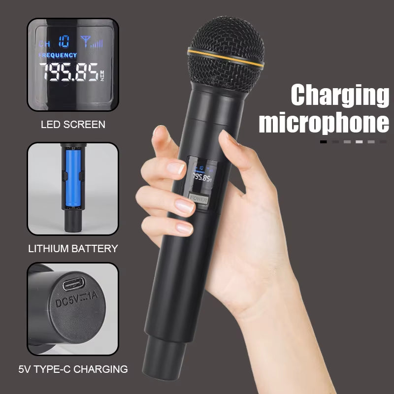 Wireless Microphone 2 Channel UHF Fixed Frequency Handheld Mic Microphone for Party Karaoke Professional Church Show Meeting-ADS1505