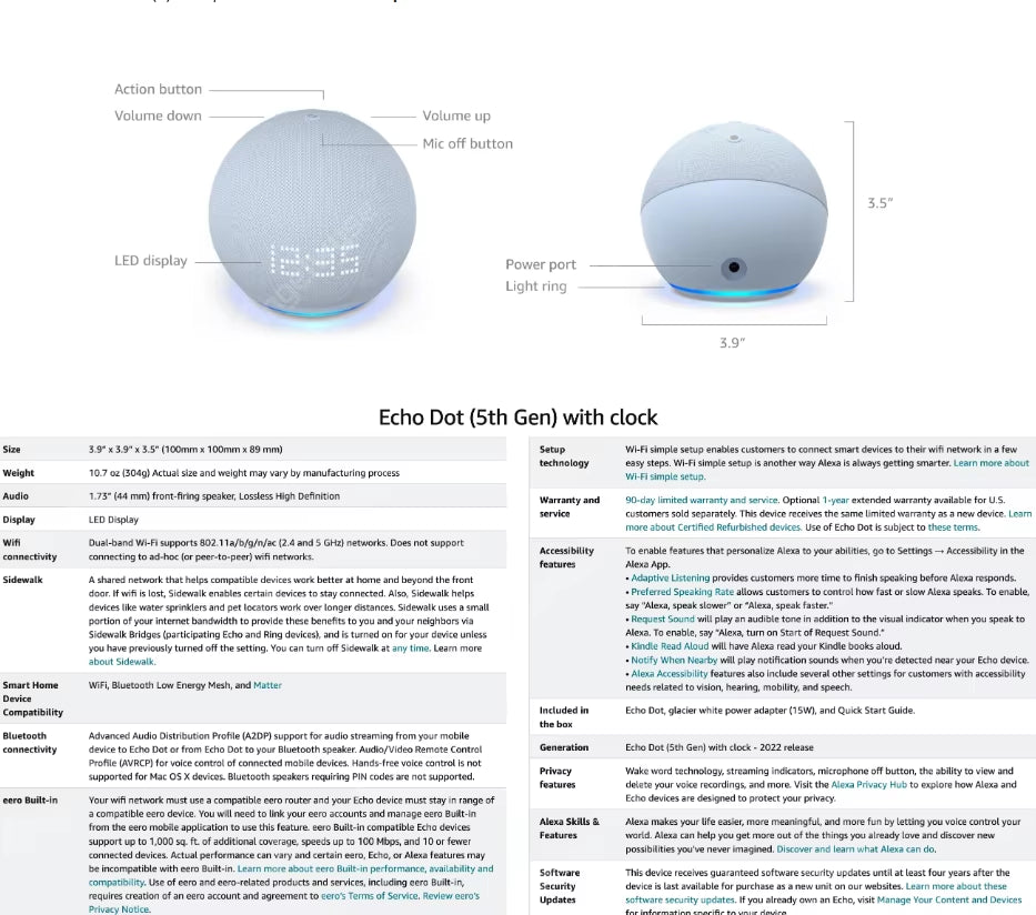 Promo for Original Alexa Echo Dot 5Th Generation Smart Speaker Echo Dot (5Th Gen) Clock Time Display Echo Dot5