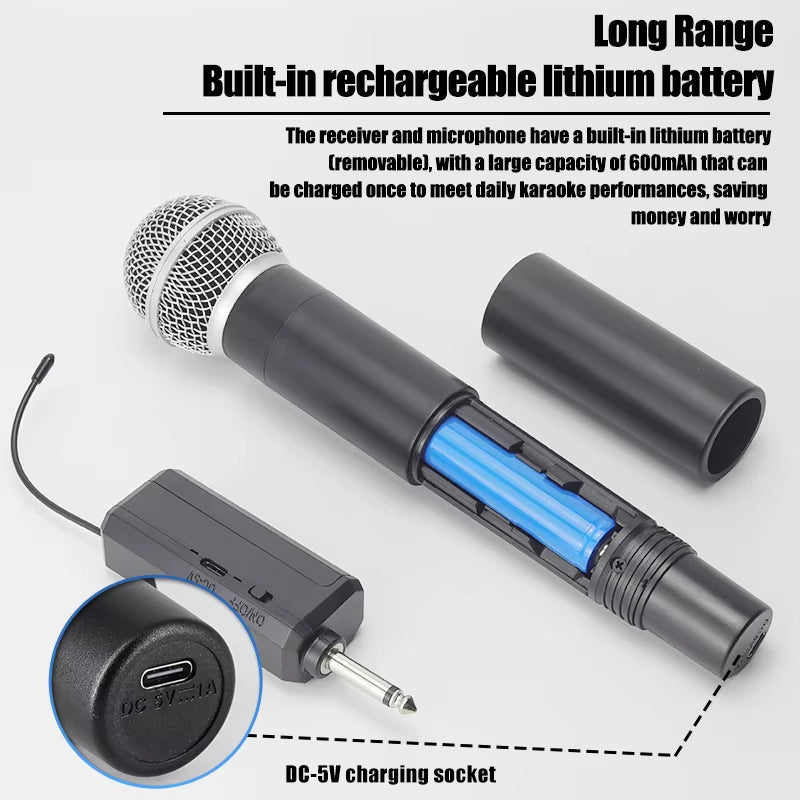 Wireless Microphone 2 Channel UHF Fixed Frequency Handheld Mic Microphone for Party Karaoke Professional Church Show Meeting-ADS1505