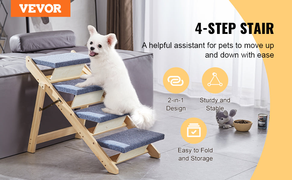 VEVOR Wooden Pet Steps and Ramp Combo 2-in-1 Design Foldable Access for Beds Steps Structure for Pets of Small to Large Size