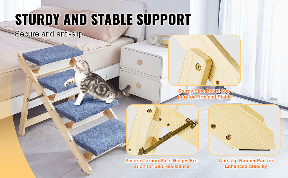 VEVOR Wooden Pet Steps and Ramp Combo 2-in-1 Design Foldable Access for Beds Steps Structure for Pets of Small to Large Size