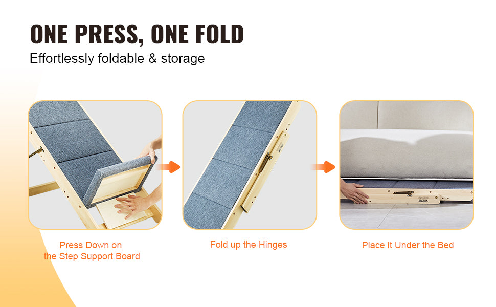 VEVOR Wooden Pet Steps and Ramp Combo 2-in-1 Design Foldable Access for Beds Steps Structure for Pets of Small to Large Size